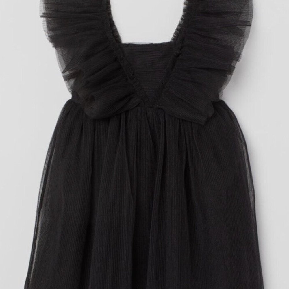 H&M Black Tulle Butterfly Sleeve Girls Dress - 6